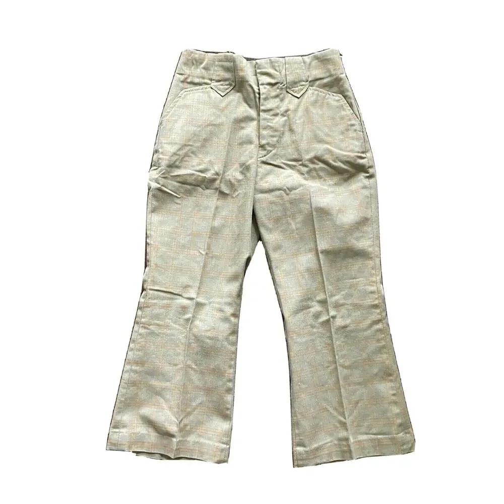 Vintage 60s 70s Little Boys Bell Bottom‎ Pants Green Plaid